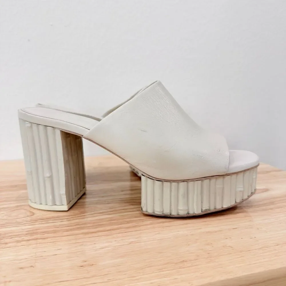 Cult Gaia Women's Size 39 US 9 Judith Almond White Platform Slip On Sandals